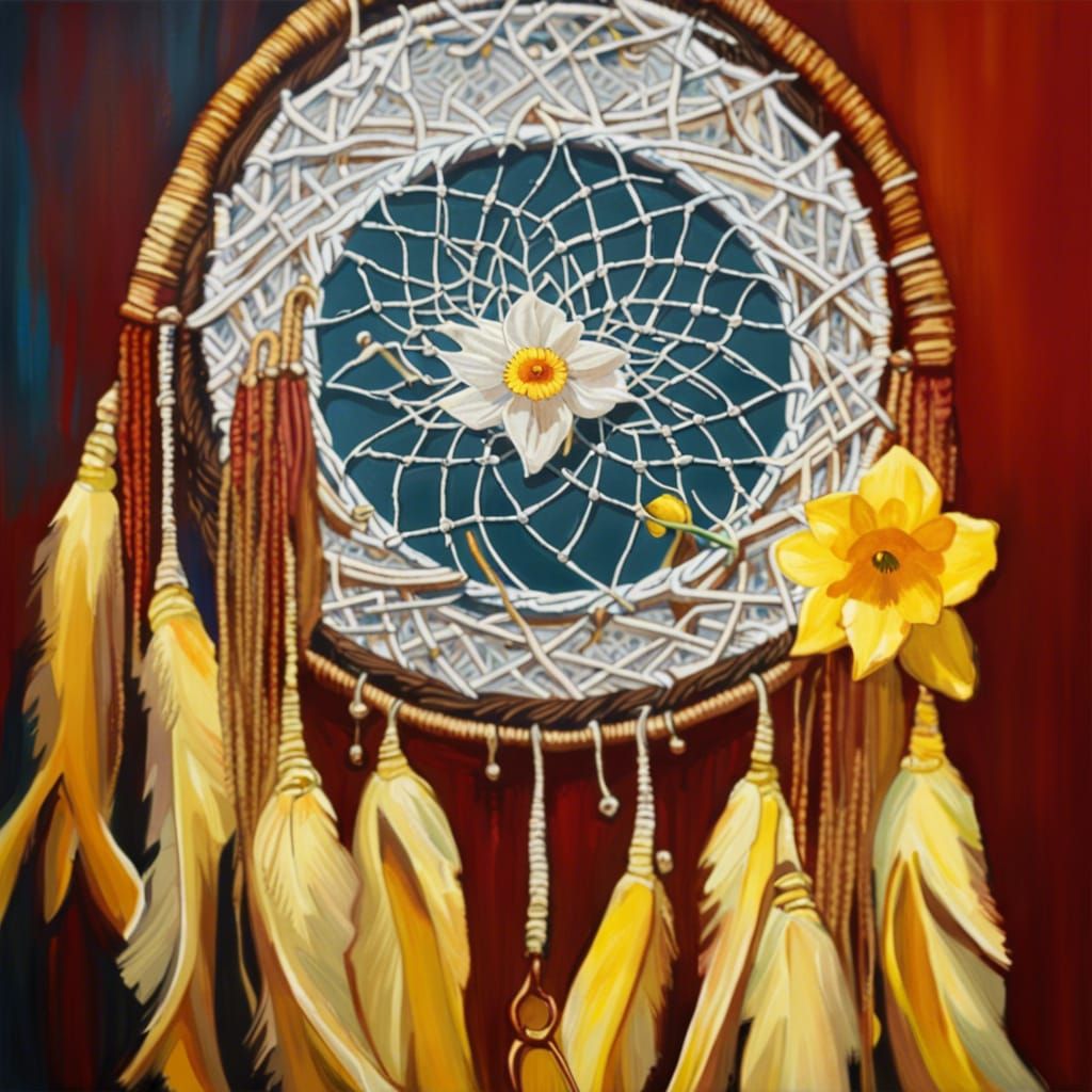 Daffodil Dreamcatcher: Gouache and Watercolor Masterpiece