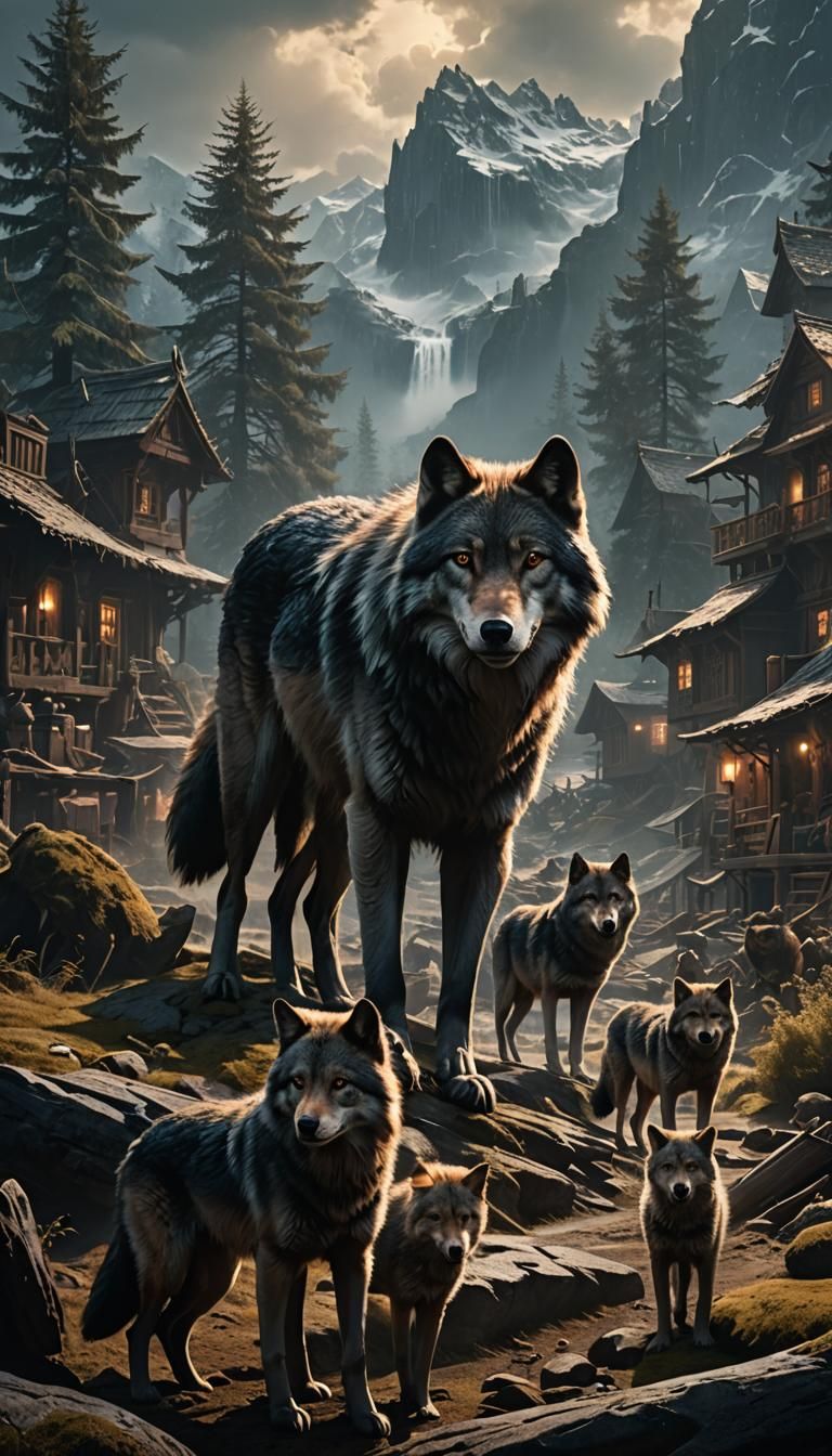 Wolves Family: A Dramatic Digital Painting