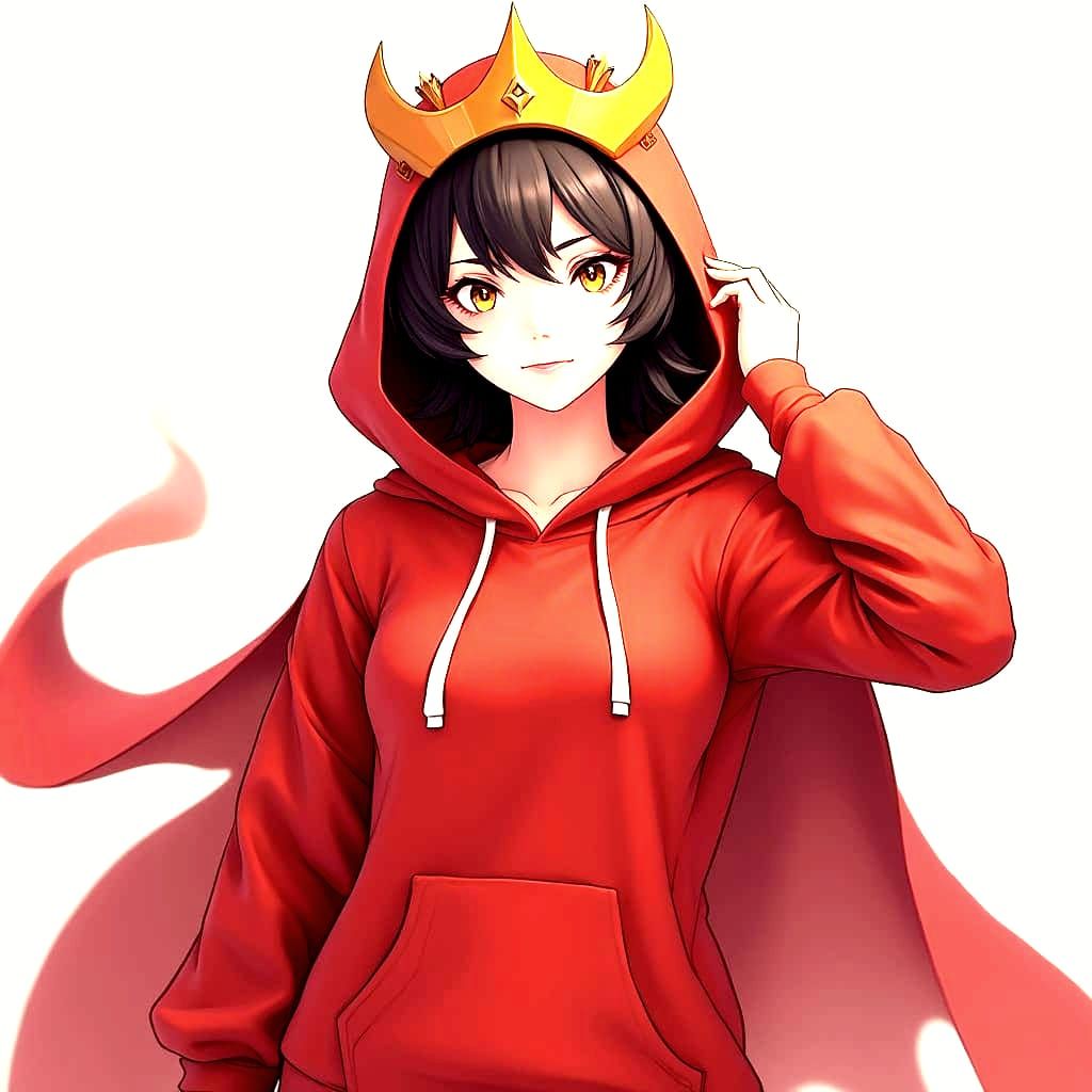 Anime Girl in Red Hoodie with Yellow Crown
