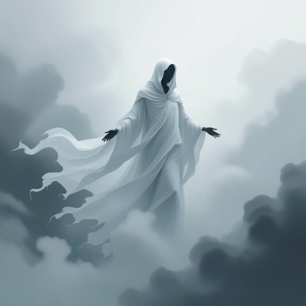 Ethereal Ghost Soaring Through Misty Air