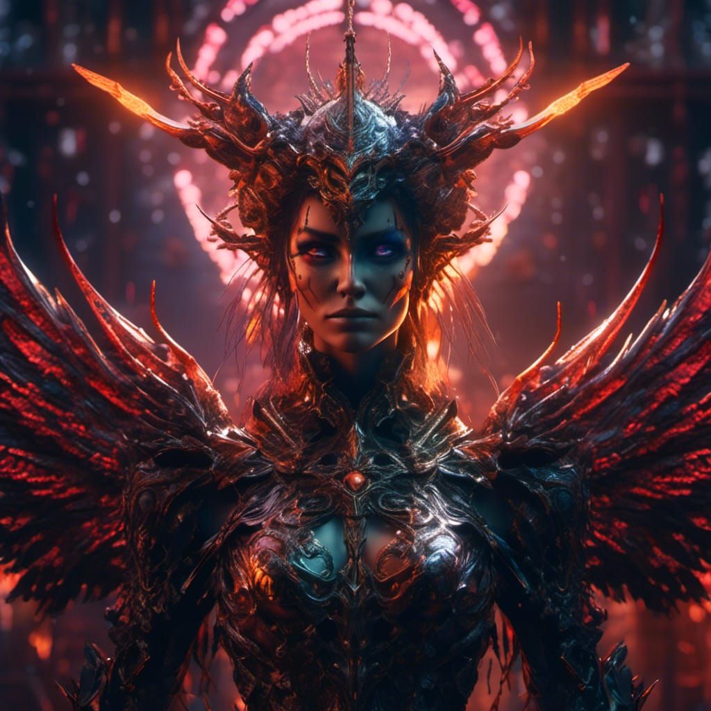 Demonic Angel Portrait with Shining Halo