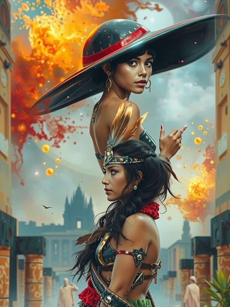 Amazon Warrior on Alien Planet Overlooking Nebula