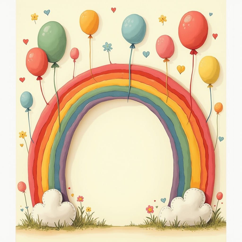 Whimsical Invitation Card with Rainbow and Balloons