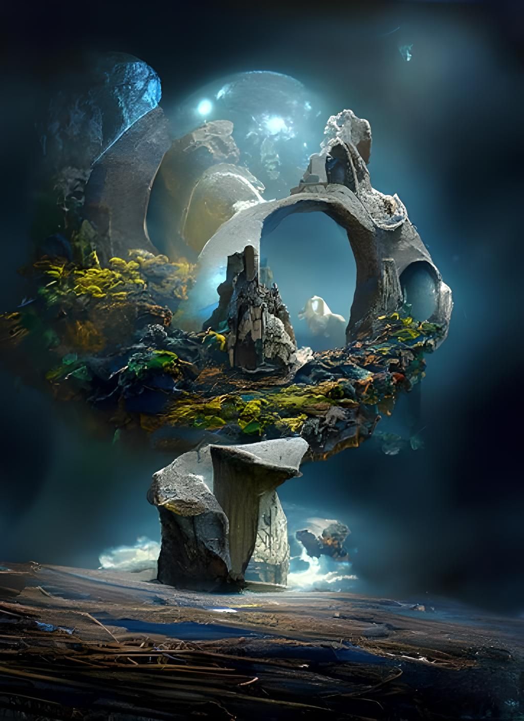 Cosmic Inukshuk Rock Portal in Sci-Fi Style