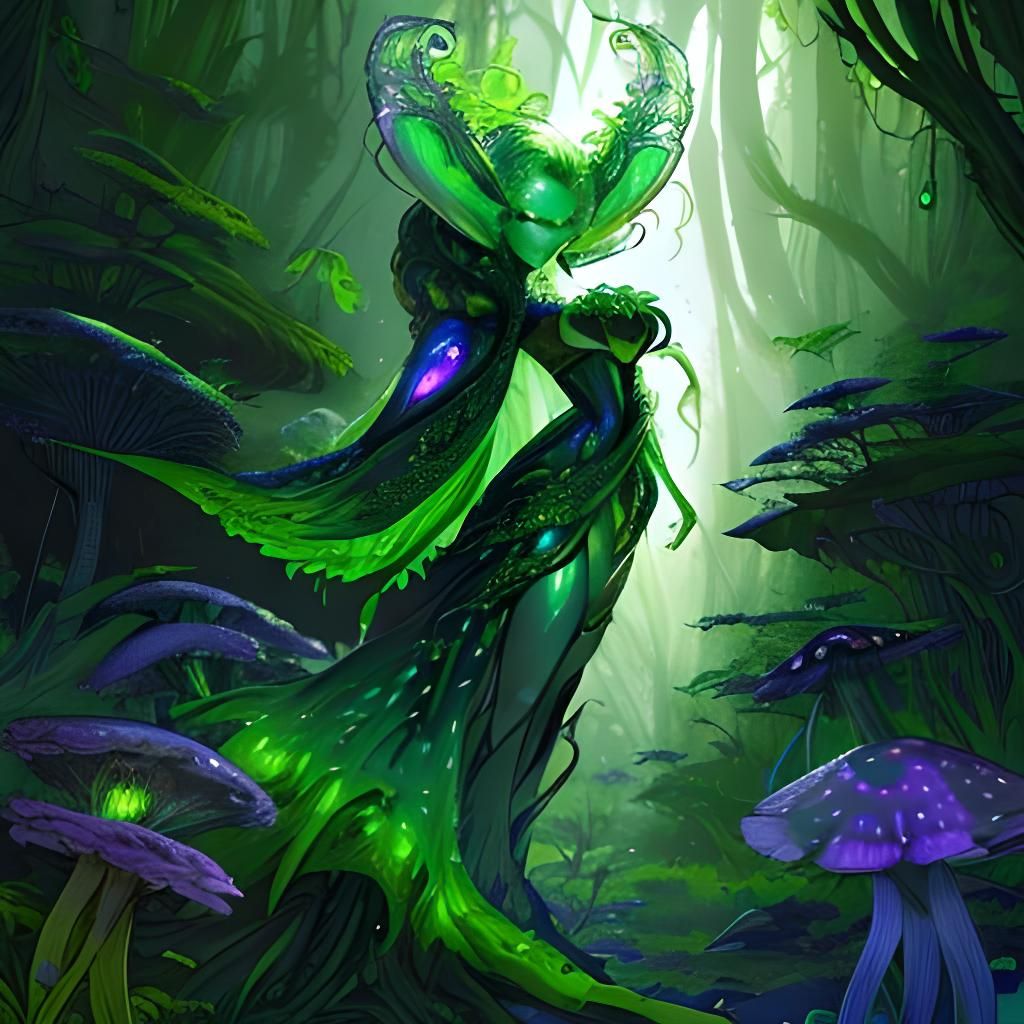 Alien Plant Queen in Surreal Forest