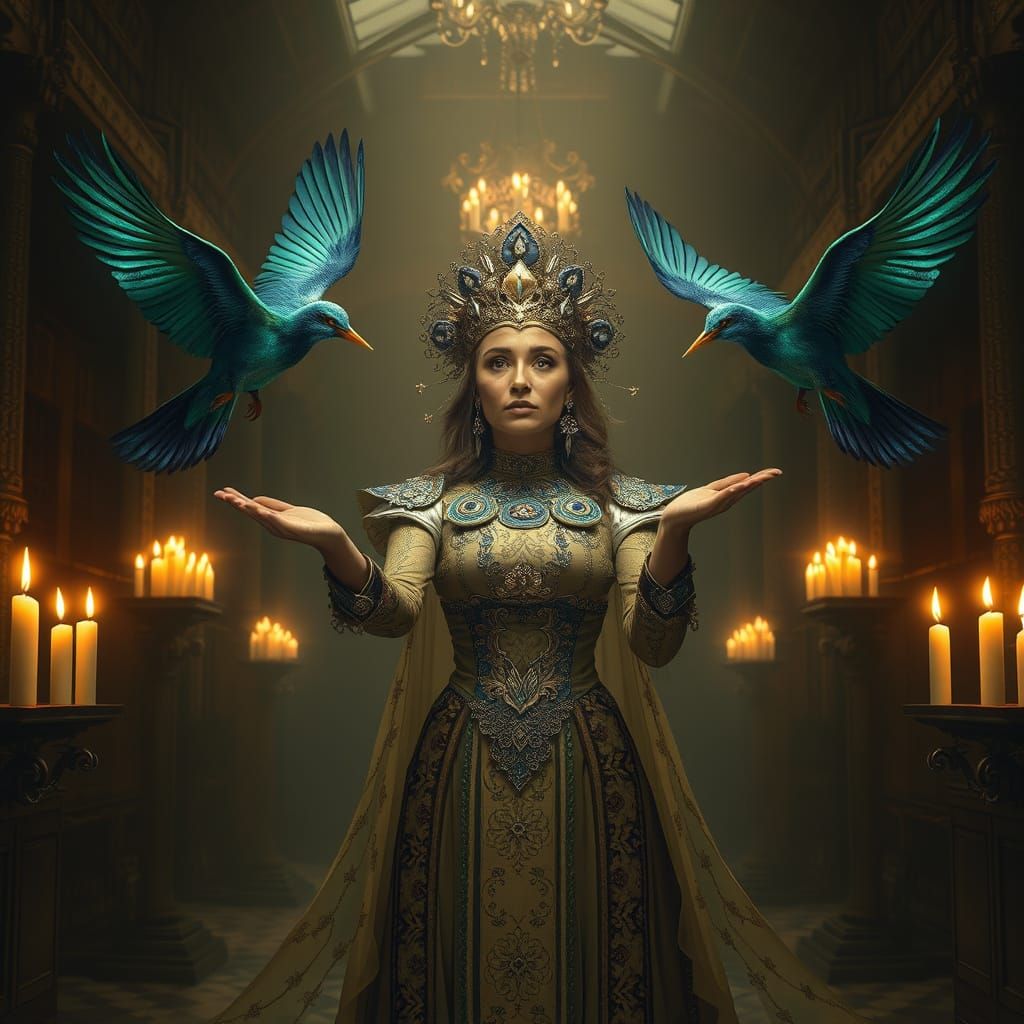 Woman Summons Birds of Paradise in Cyberpunk Warehouse