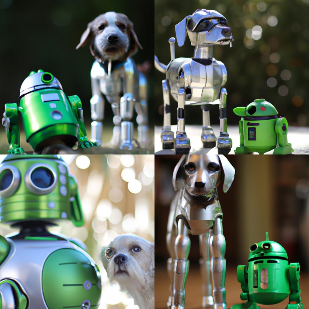 Silver and Green Astromech Droid with Robot Dog