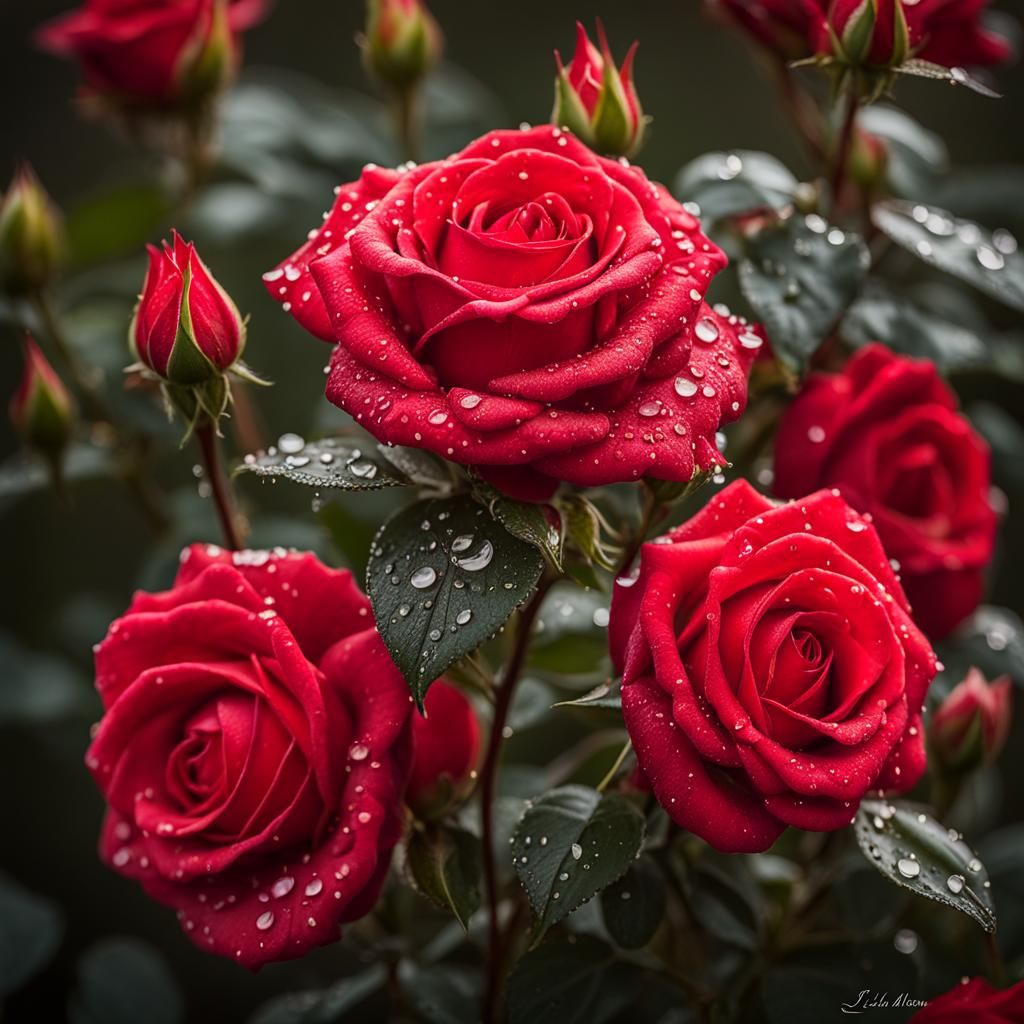 Velvety Red Roses in Golden Hour Light