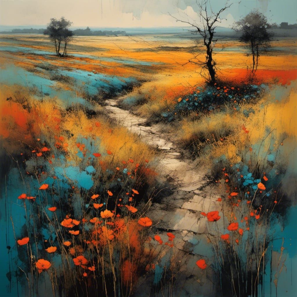 Elegant Floral Landscape in Fluxus Style