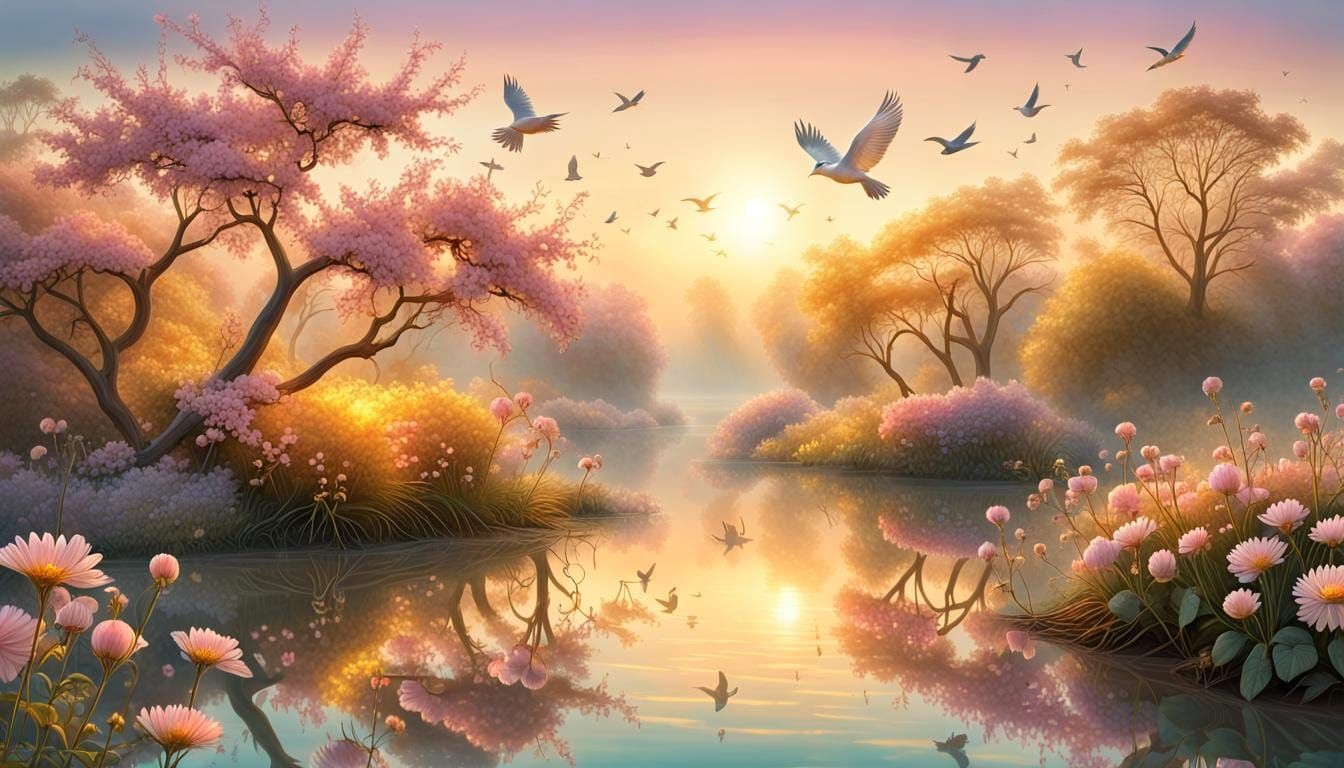 Surreal Sunrise in Vibrant Pastel Hues