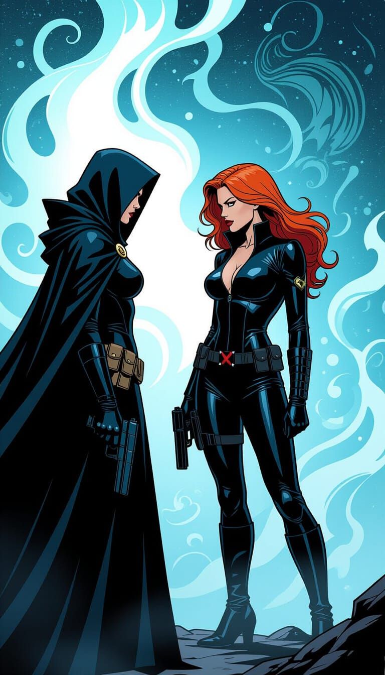 Mystical Showdown: Wanda vs. Black Widow in Dark Fantasy Sty...