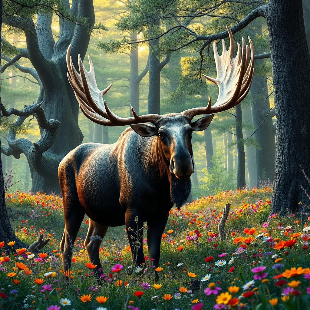 Moose's Enchanting Lunch in a Dreamlike Forest