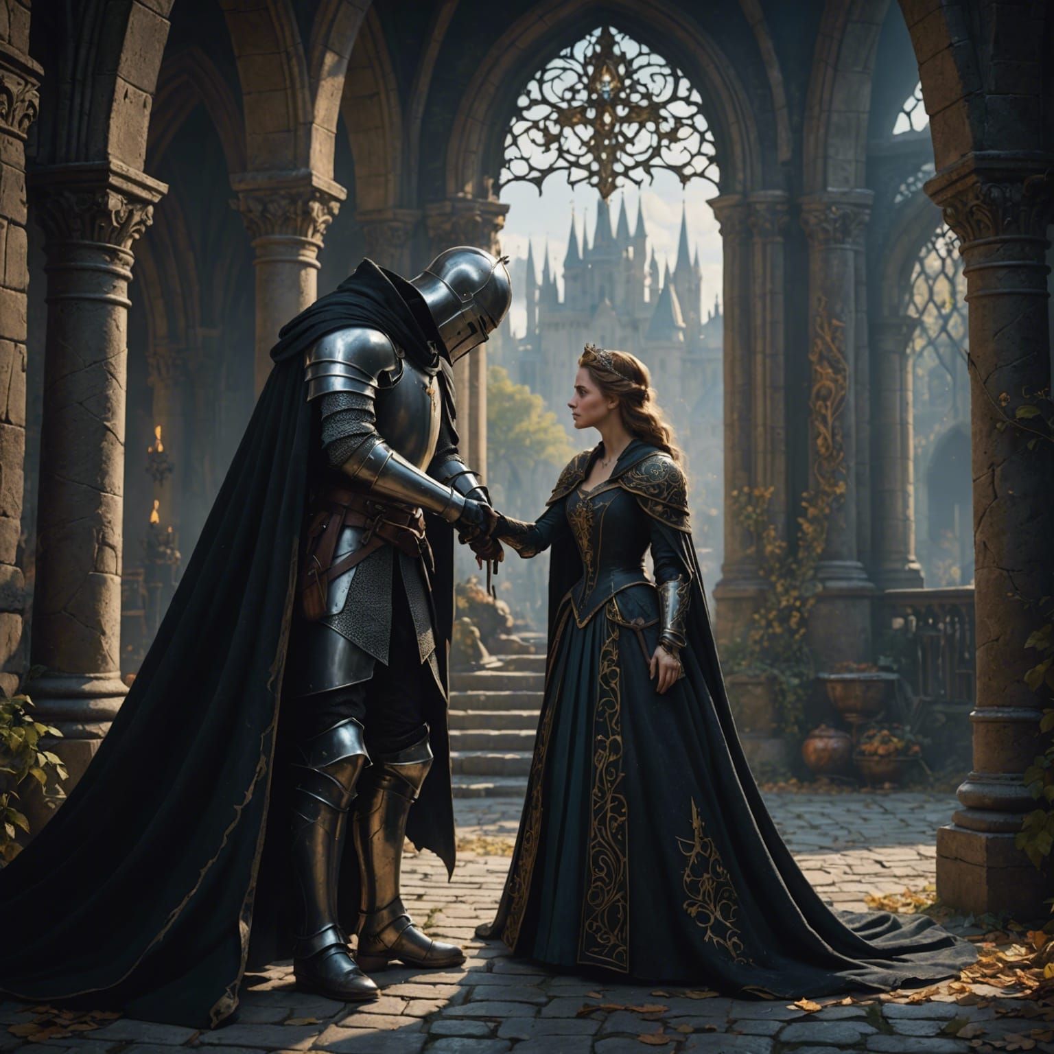 Knight Bowing to Princess: Fantasy Concept Art
