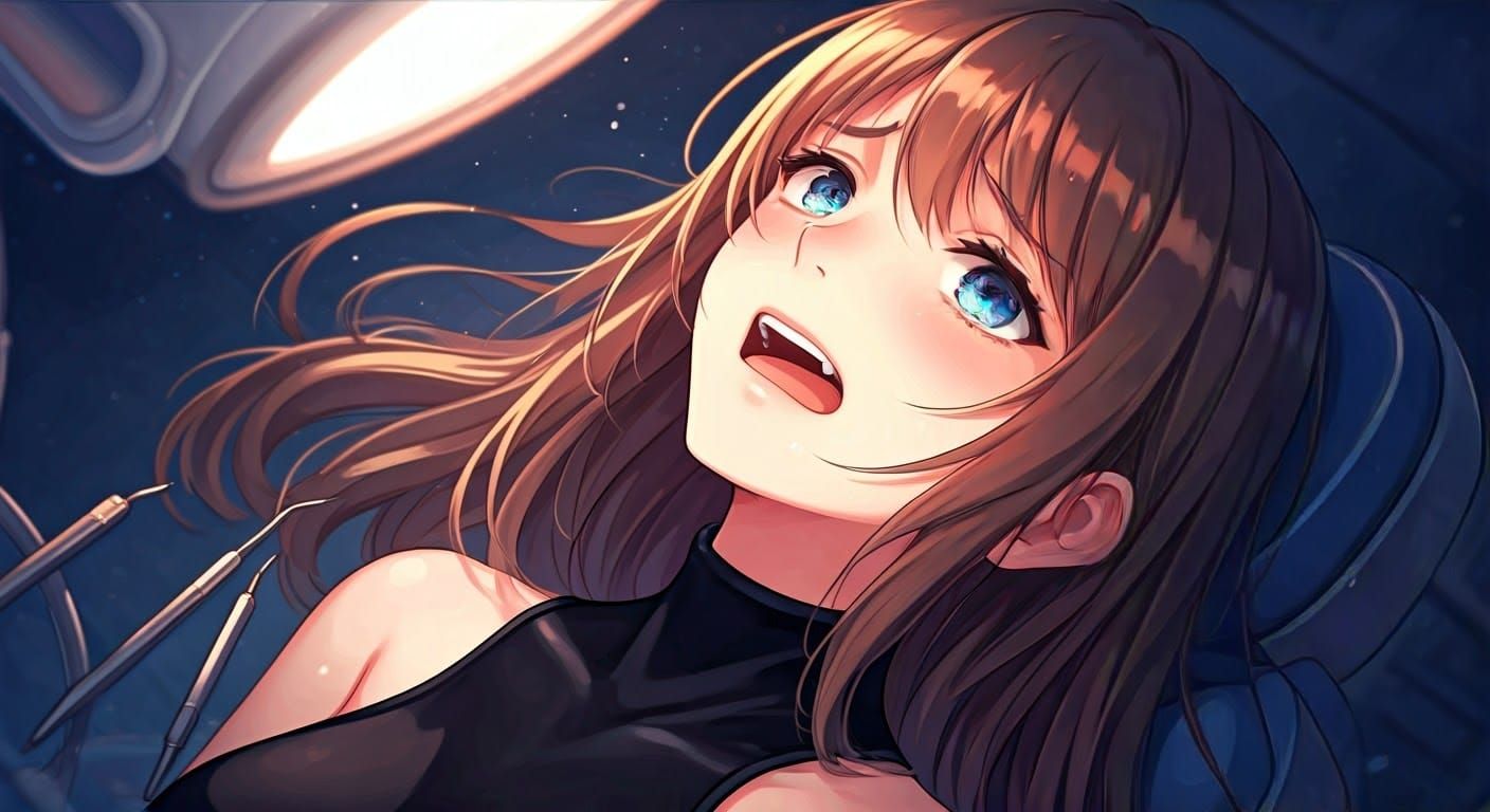 Distressed Girl in Dentist Chair, Anime Style
