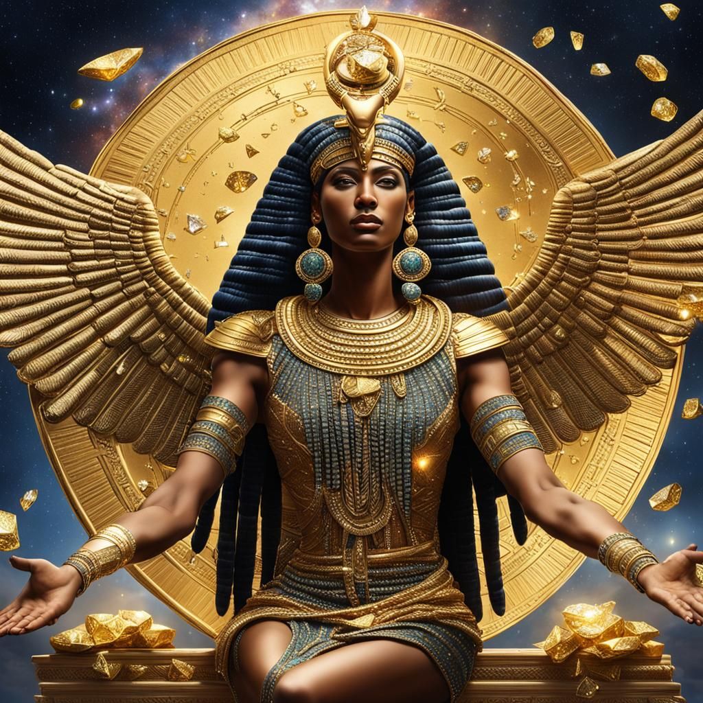 Goddess Isis Scattering Gold in Space