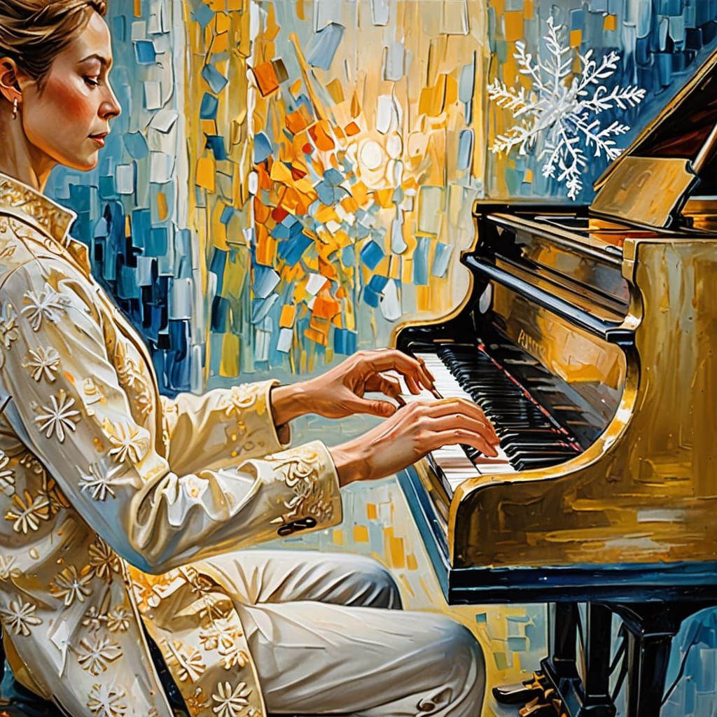 Golden Hues Dance Across Grand Piano Keys in Fauvist Masterp...