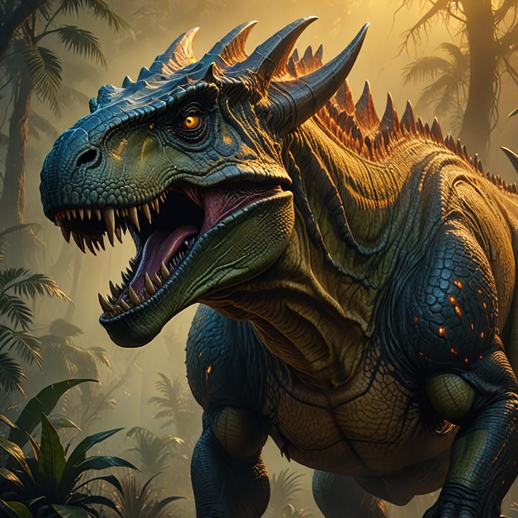 Horned T-Rex in Vibrant Fantasy Style