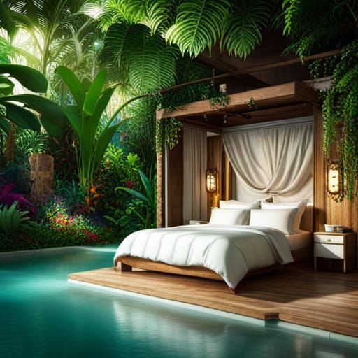 Tropical Caribbean Bedroom in Detailed Matte Painting Style