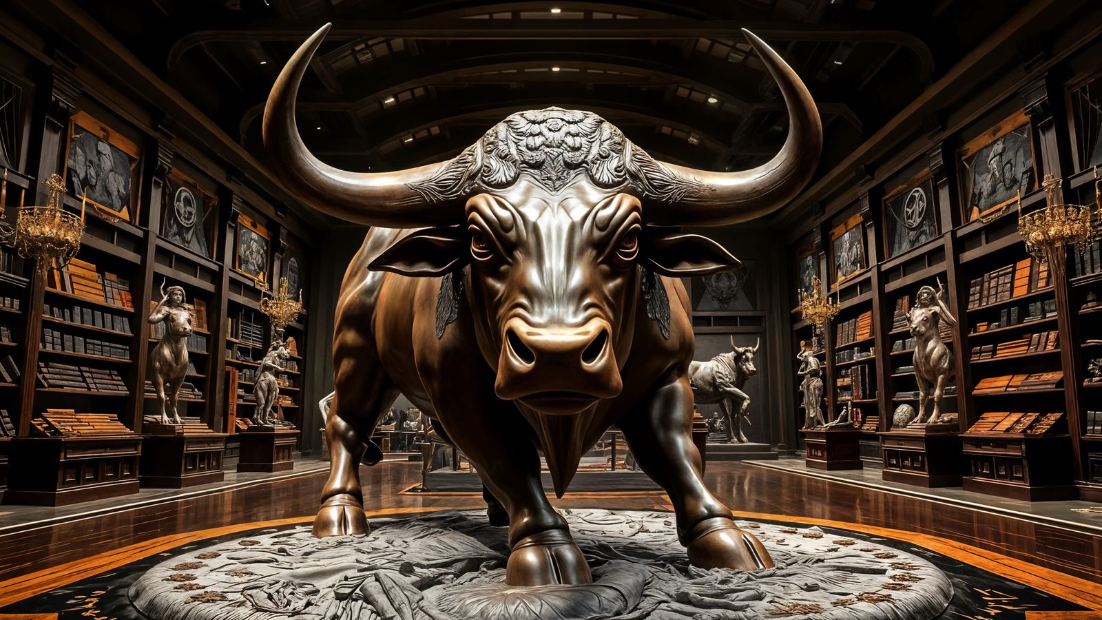 Dark Chocolate Bull in Museum Setting