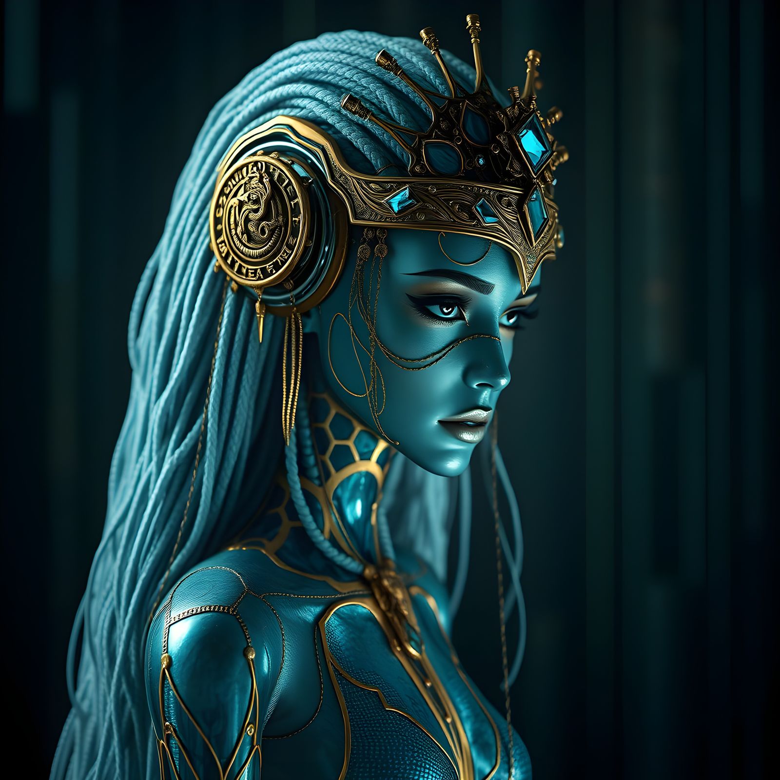 Android Goddess in Cyberpunk Binary Dream