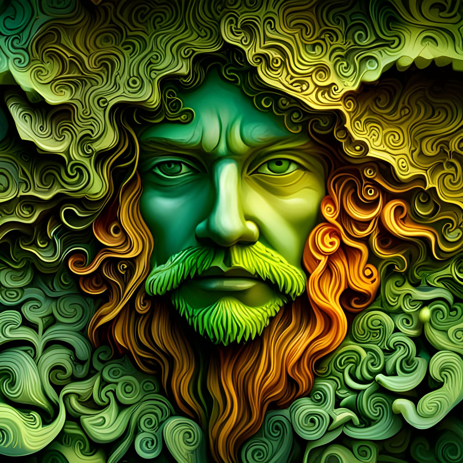 Hyperrealistic Celtic Green Man Stone Carving