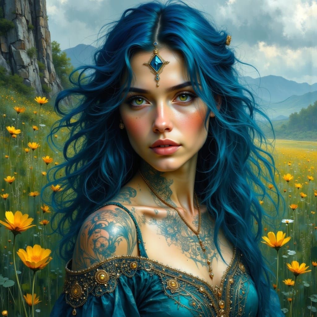 Ethereal Celtic Goddess Portrait with Mandala Art