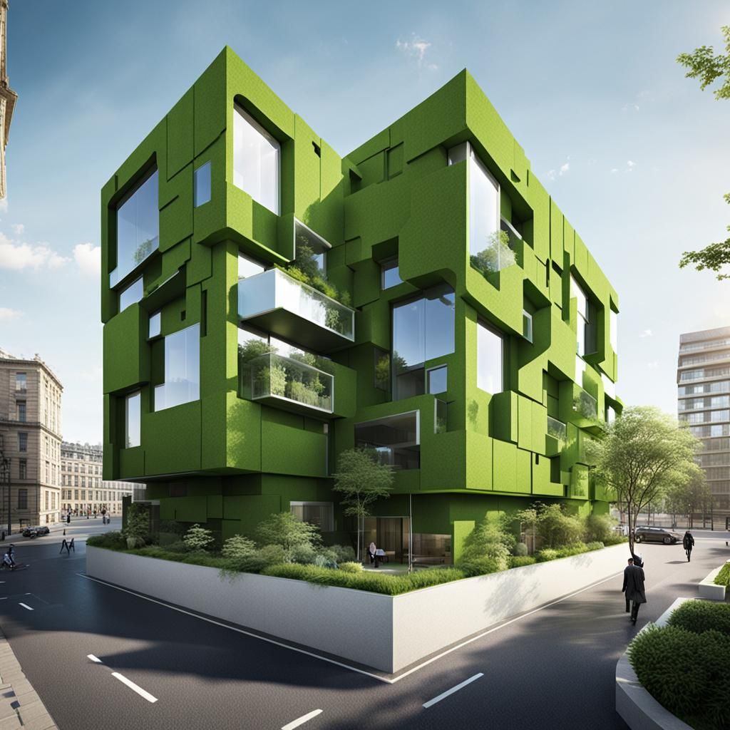 Geometric Buildings with Green Spaces