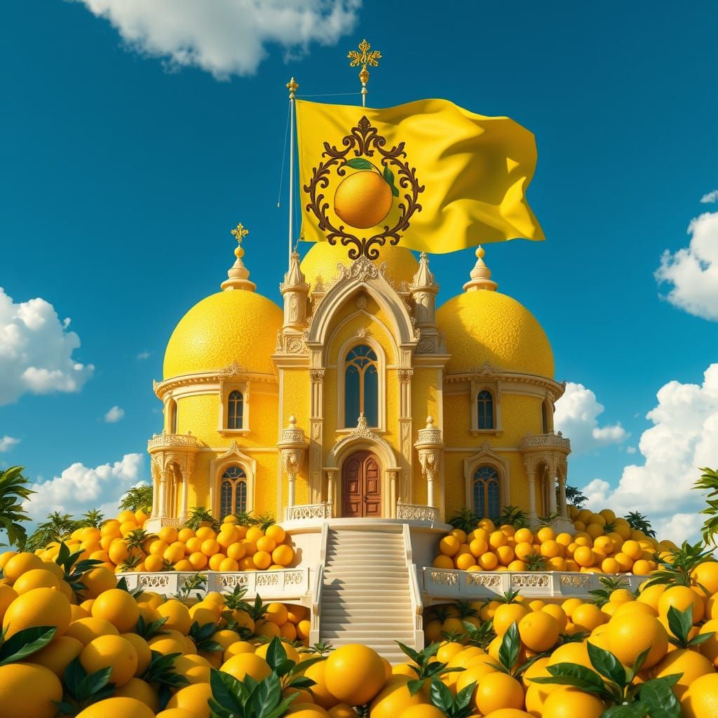 Vibrant Lemon Palace Amidst a Lush Citrus Oasis in Baroque S...