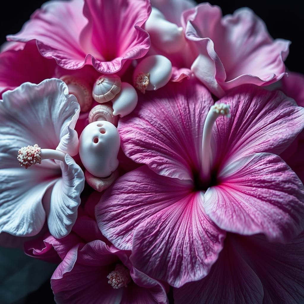 Monochromatic Bouquet of Seashells and Hibiscus