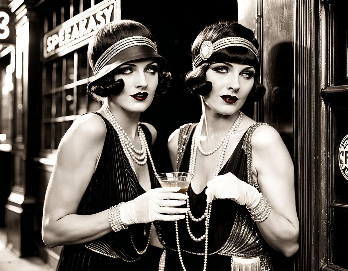 Flappers Outside a Speakeasy in the 1920s