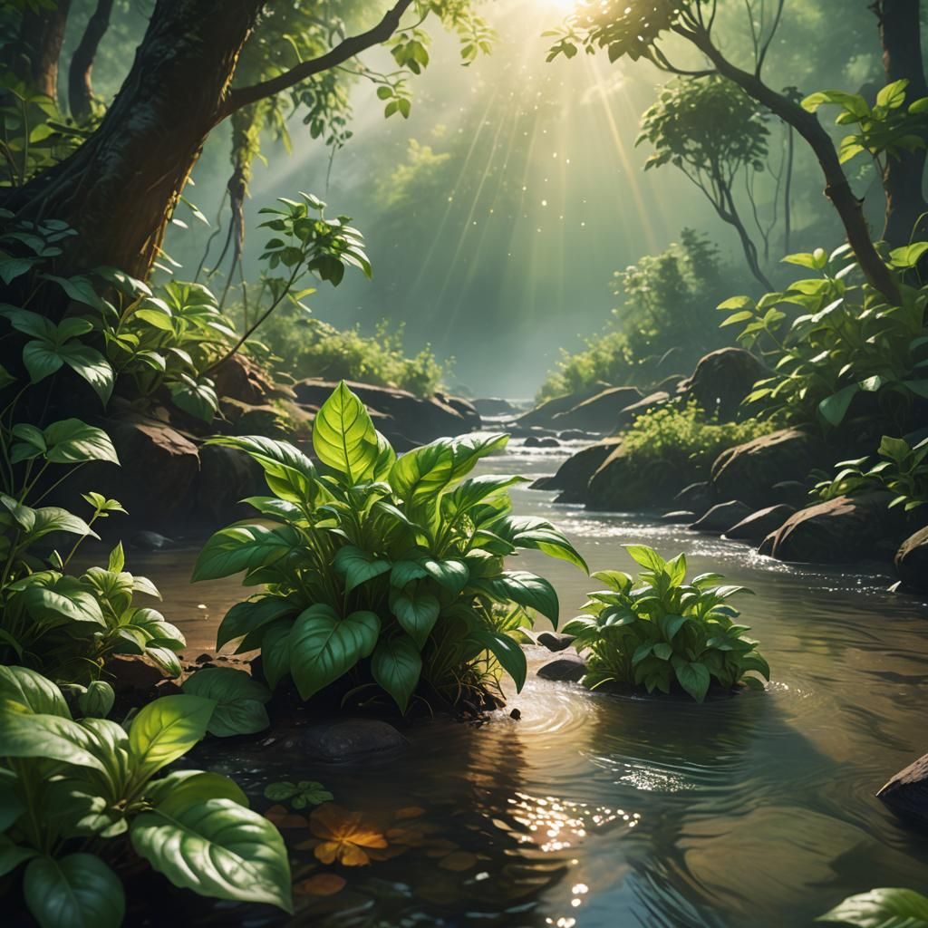Lush Basil in Wilderness: Fantasy Oil Painting