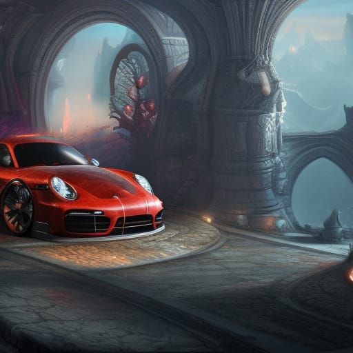 Detailed Porsche Matte Painting in Deep Color