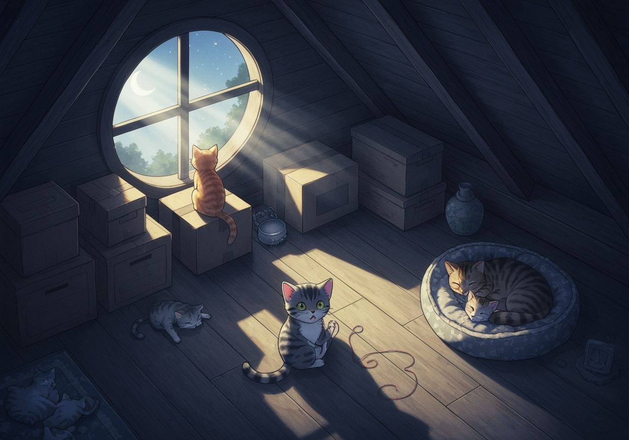 Cats in Attic Moonlight, Anime Film Grain Effect
