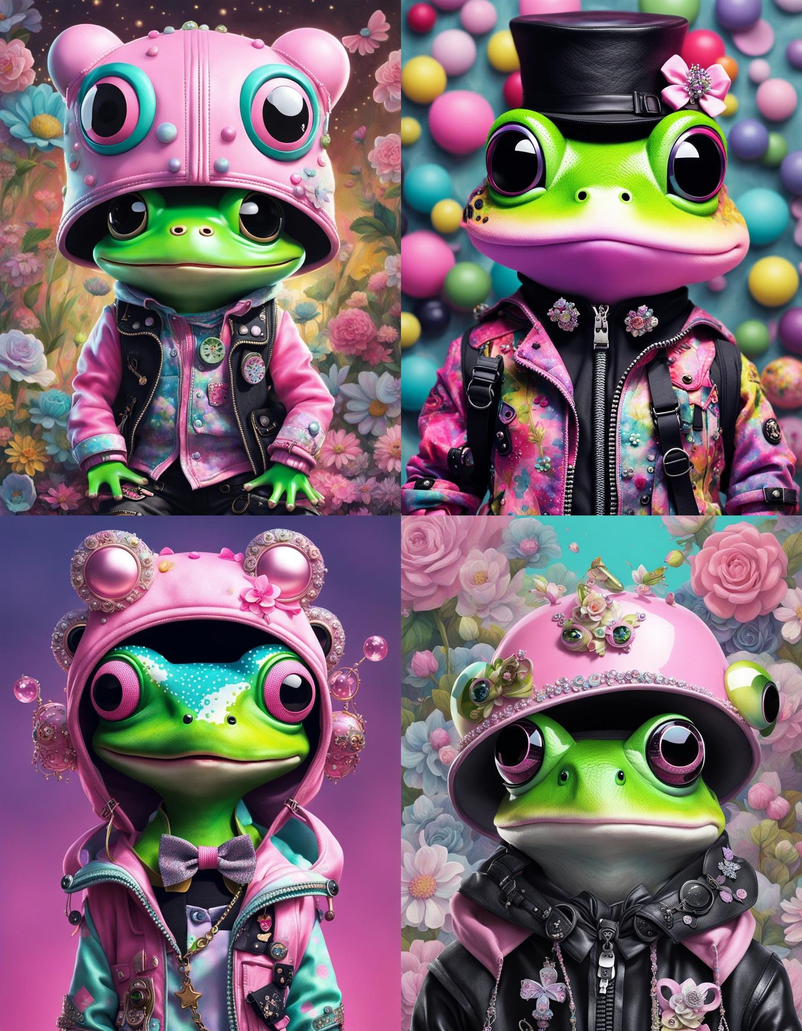 Sanrio Frog in Pastel Goth Clothing: Mixed Media Collage