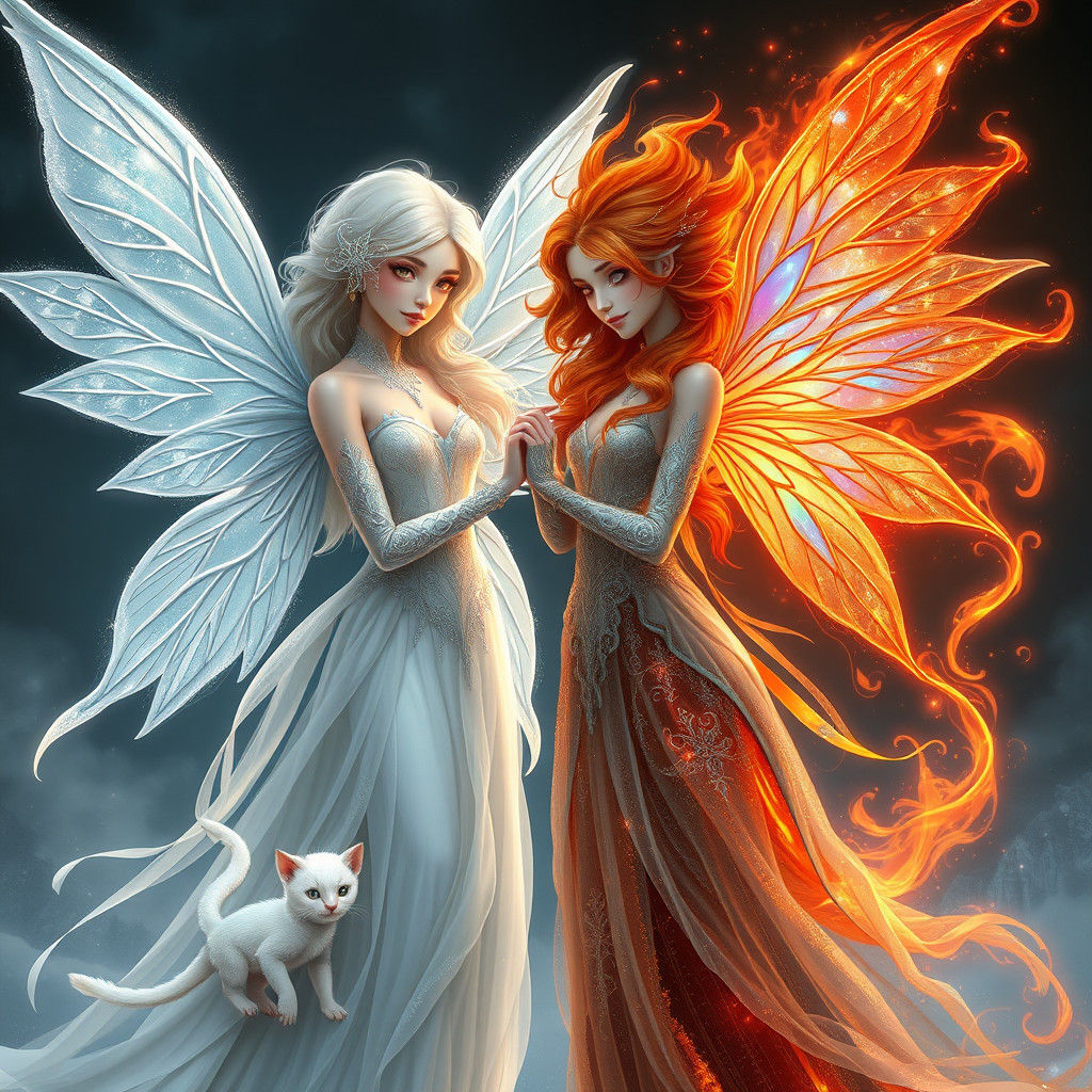 Ice Fairy Alba and Fire Fairy Ember: Matte Painting
