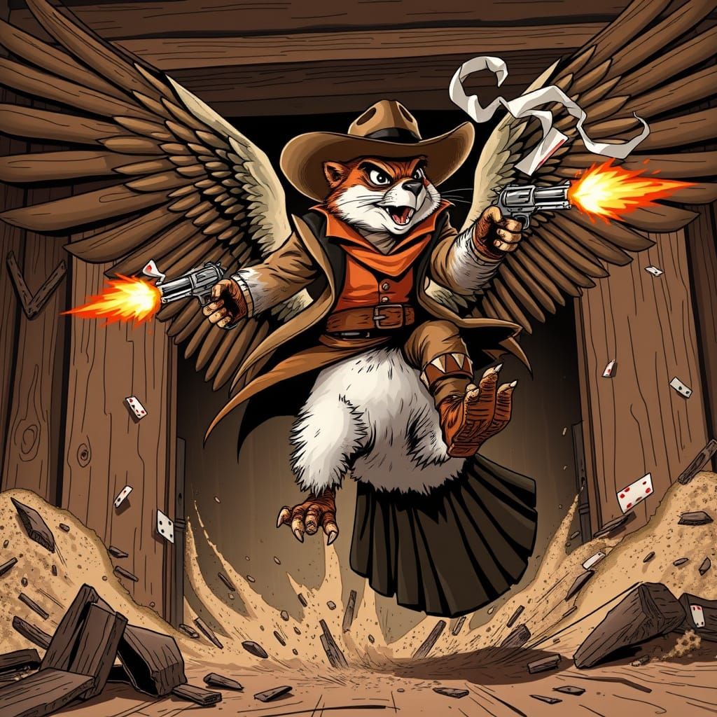 Wild West Squirrel Gunslinger Enters Saloon in Style