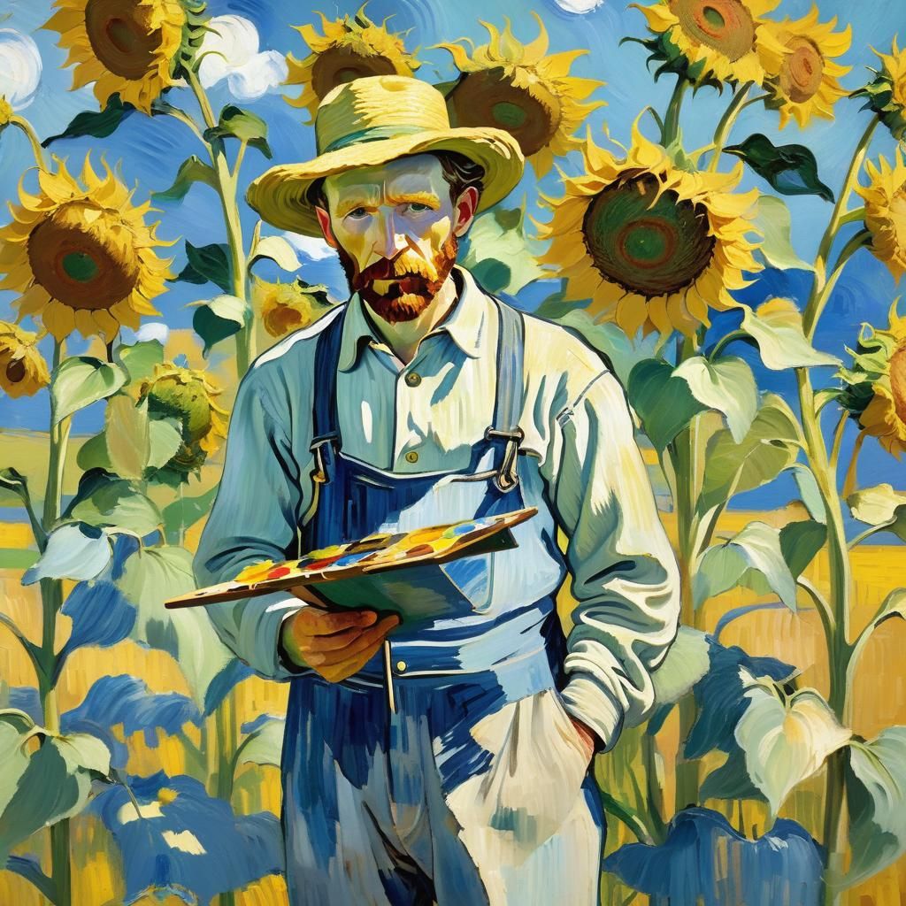 Sunflower Field Painting with Impressionist Impasto Techniqu...