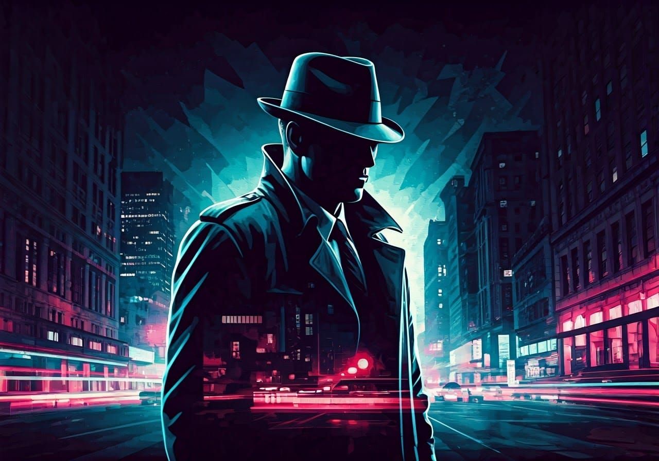 Mysterious Silhouette in Urban Nightscape Collage