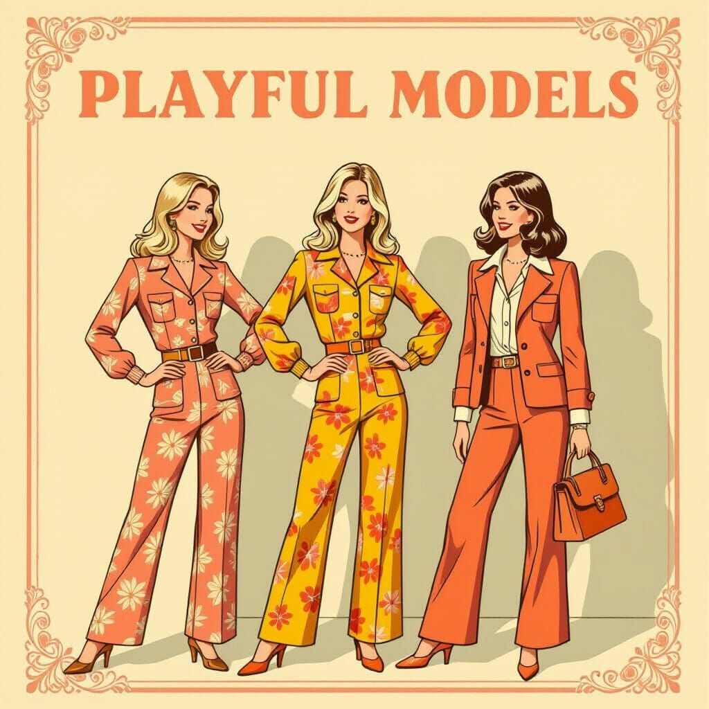 1970s Fashion Models in Pastel Outfits, Grainy Print Style