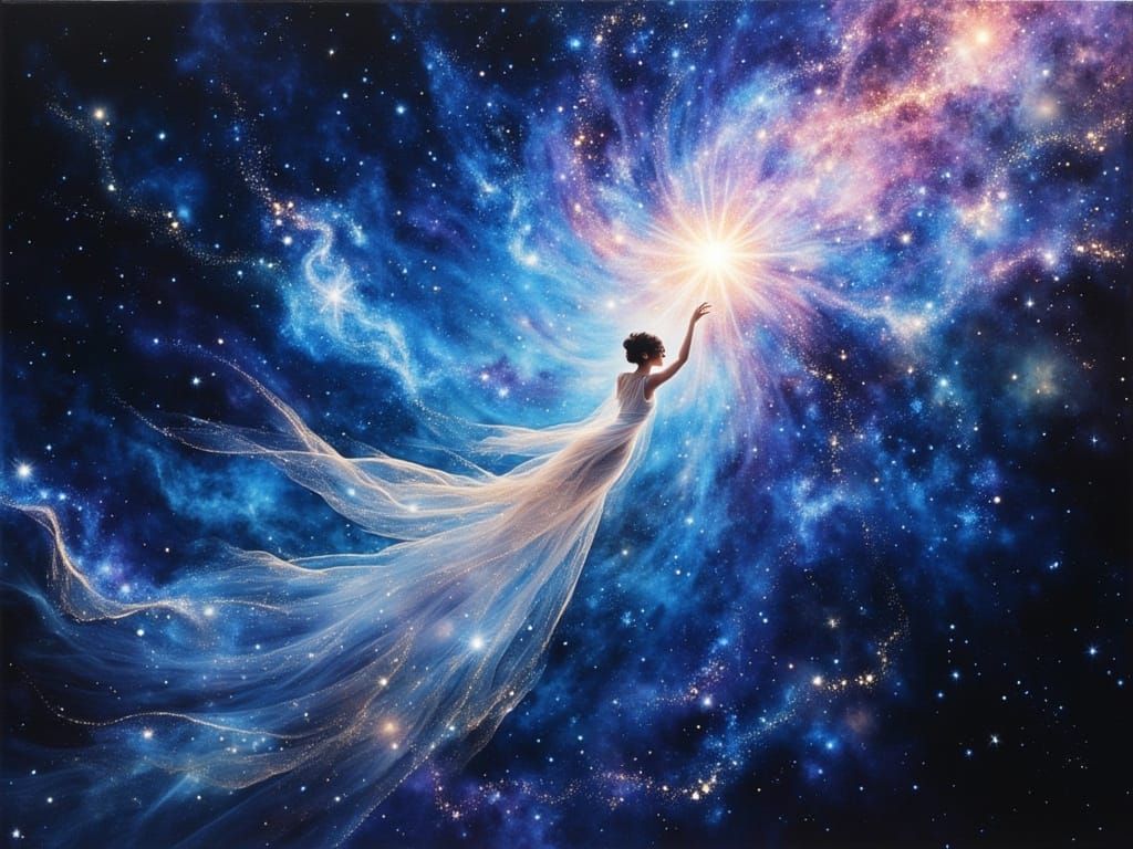 Ethereal Starlight Being Reaching Towards Nebula in Surreal ...