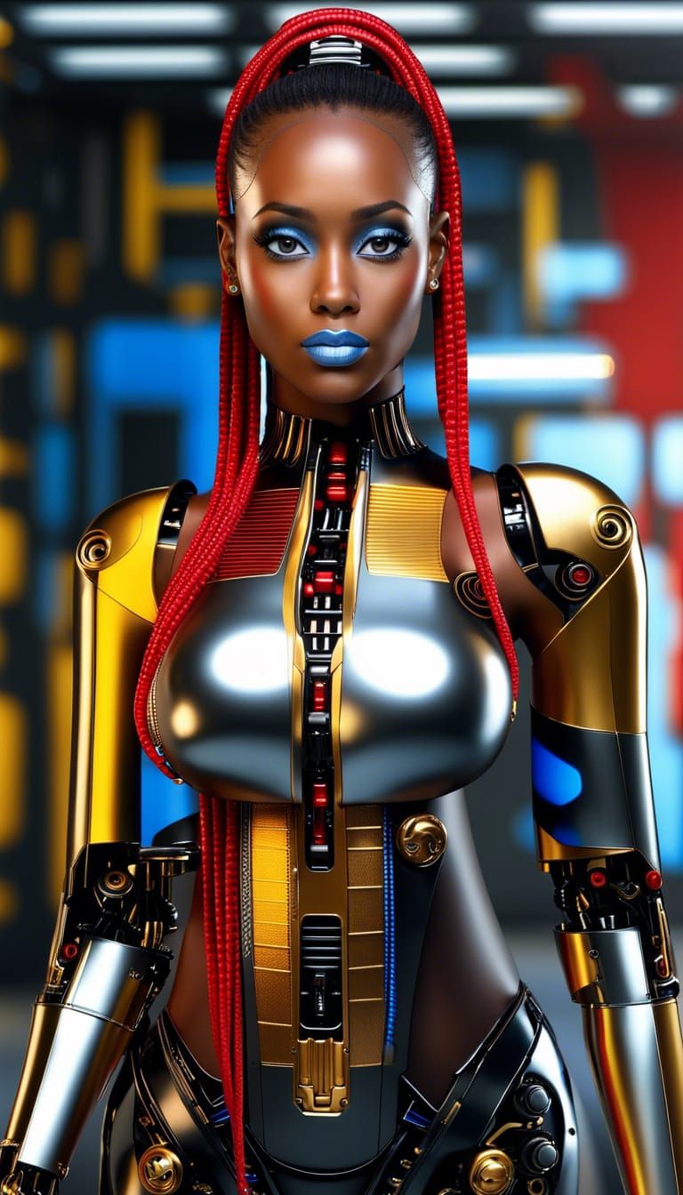 Stunning Black Female Cyborg with Glowing Eyes