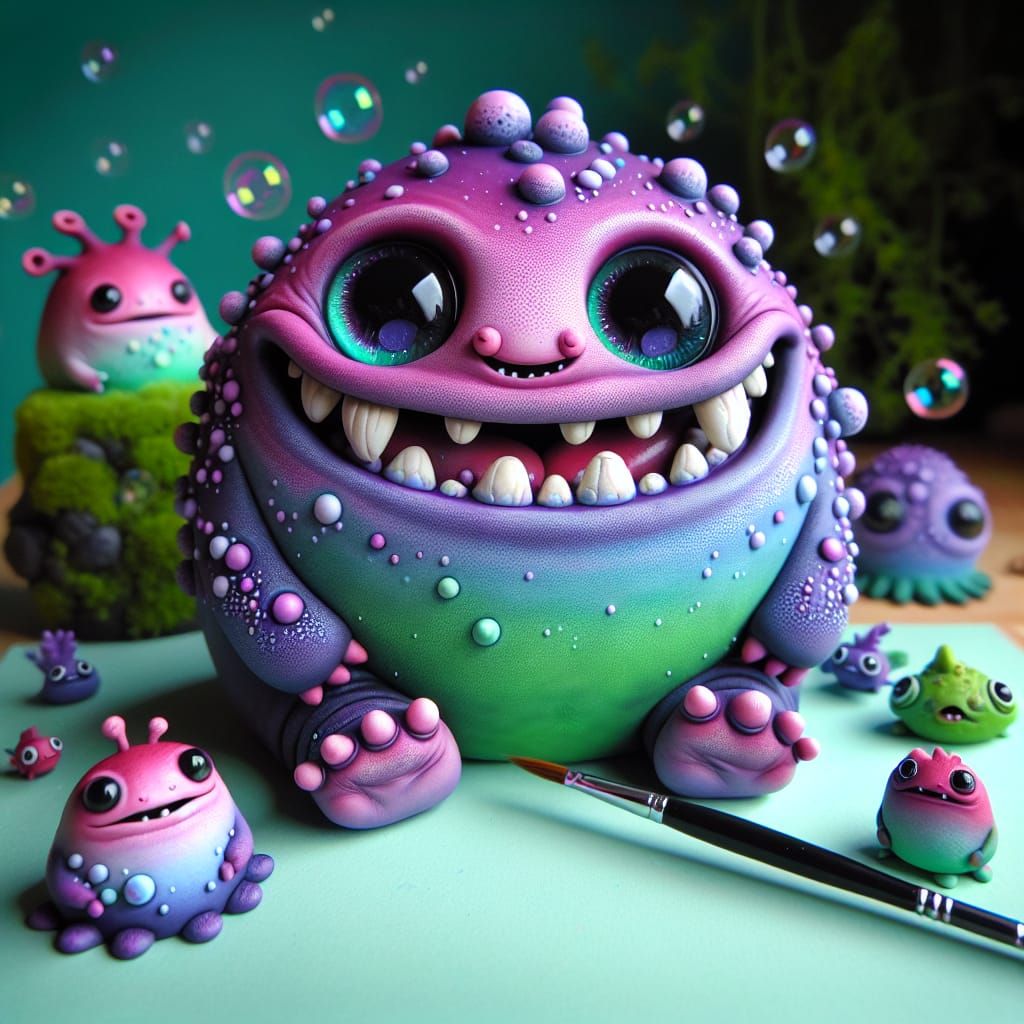 Cartoon Creature in Underwater Bubble Scene