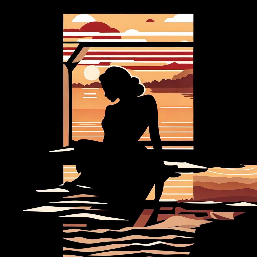 Silhouette in Rainy Landscape, Bauhaus and Lichtenstein Styl...