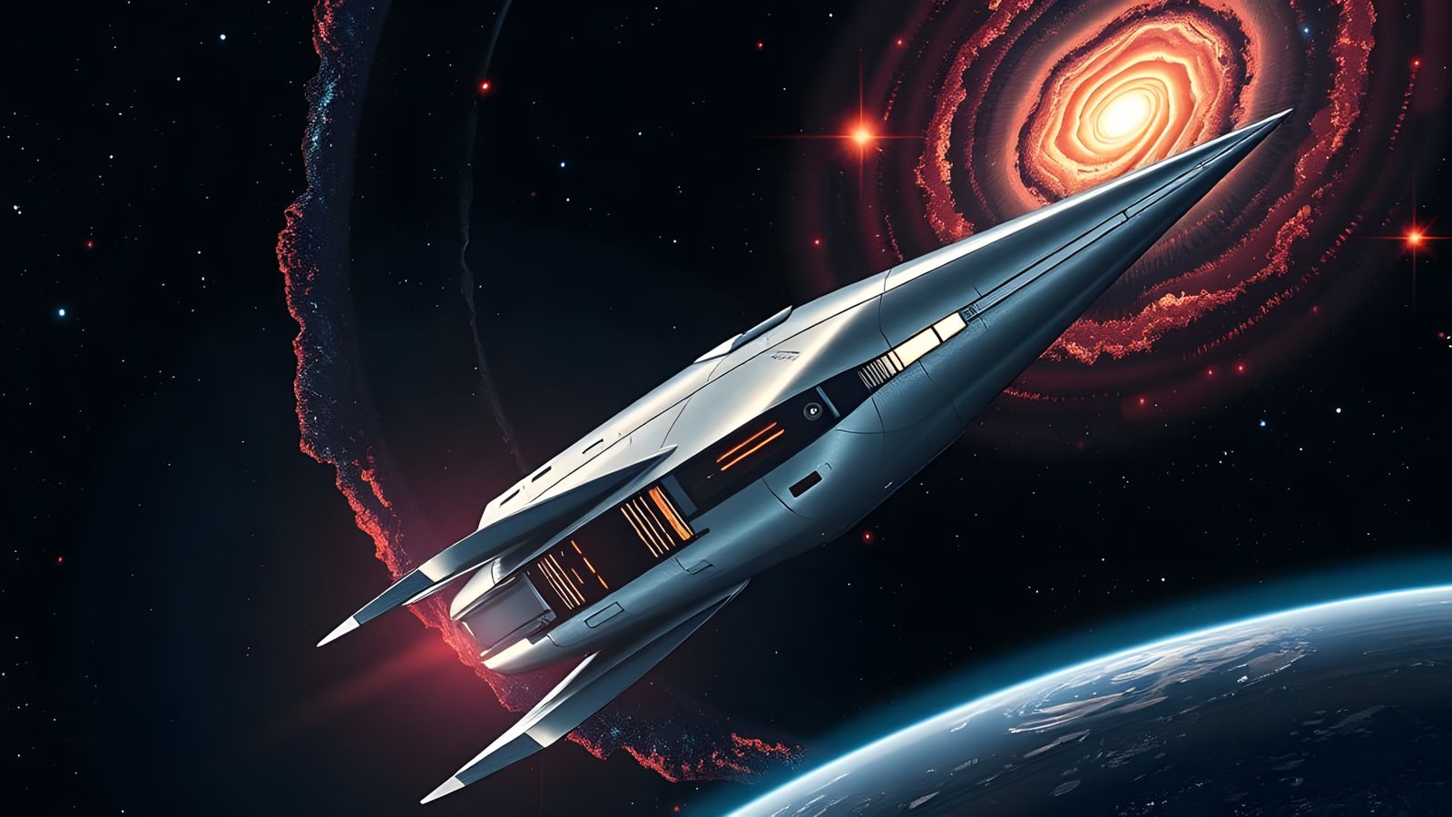 Cyberpunk Starship in Futuristic Outer Space