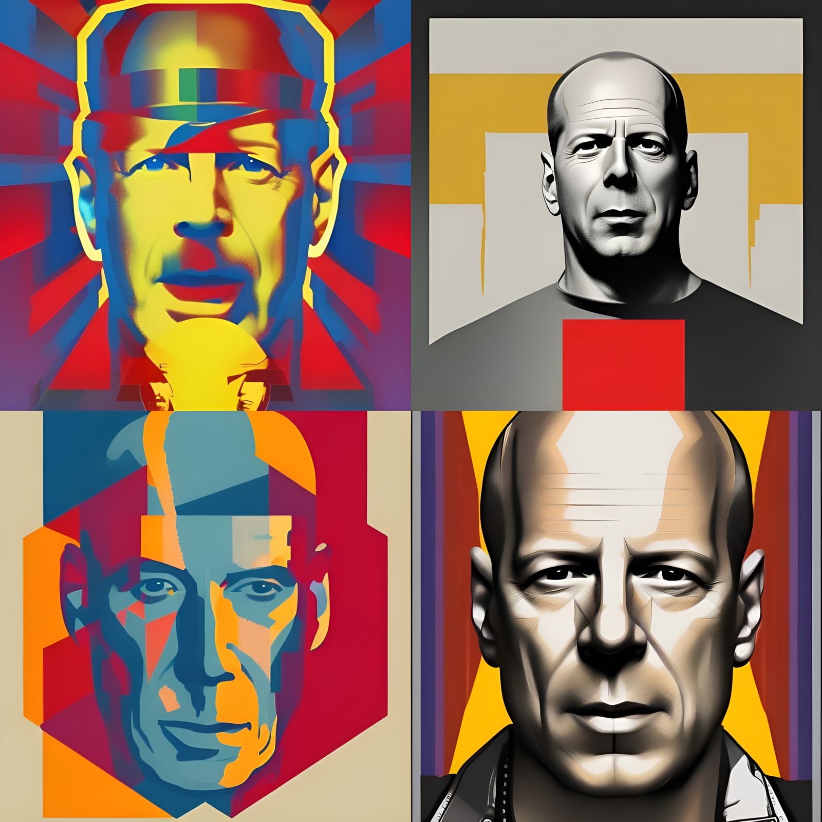 bruce willis
 Screen print, pop art, splash screen art, triadic colors, digital art, 8k resolution trending on Artstatio...