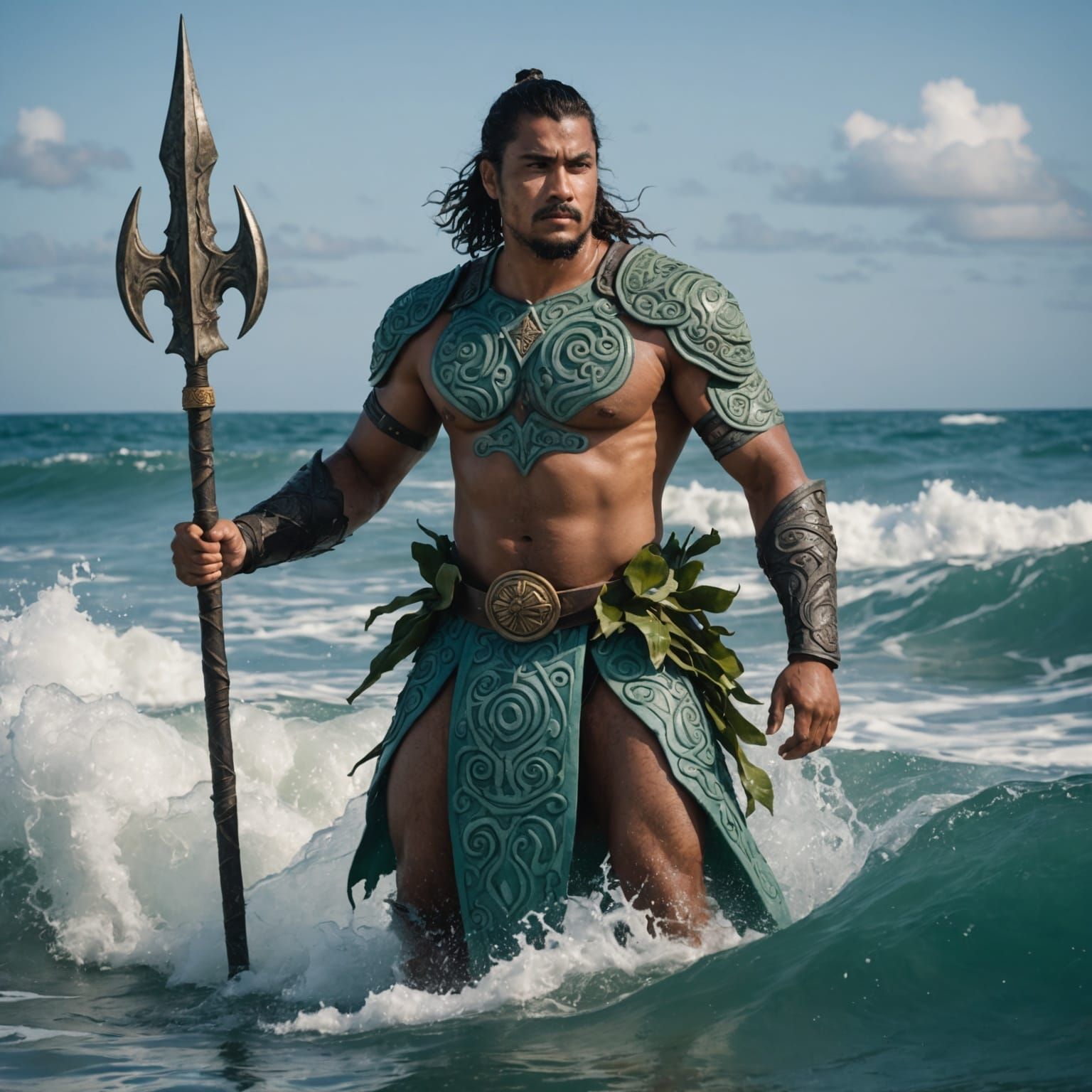 Water Bender Controls Ocean in Abstract Holographic Photo