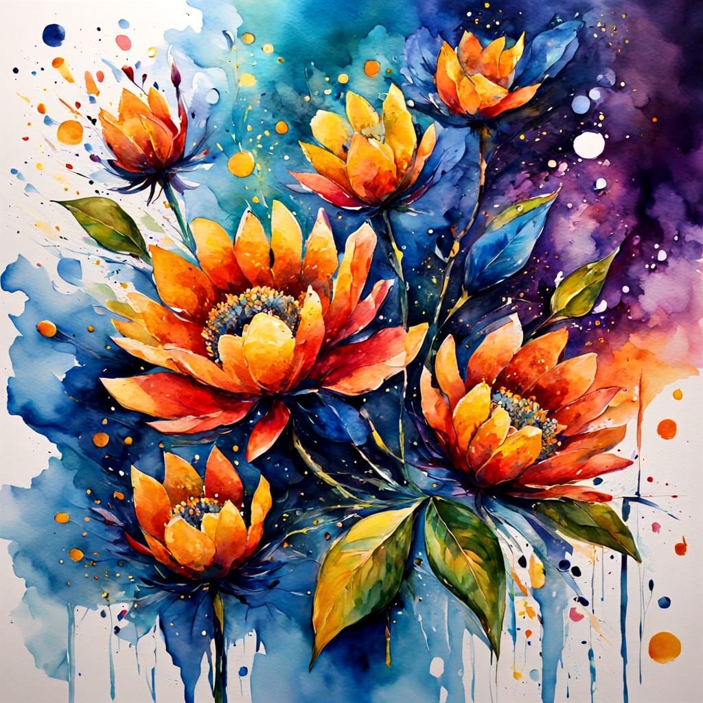Vibrant Neo-Impressionist Blooms in Expressive Watercolor St...