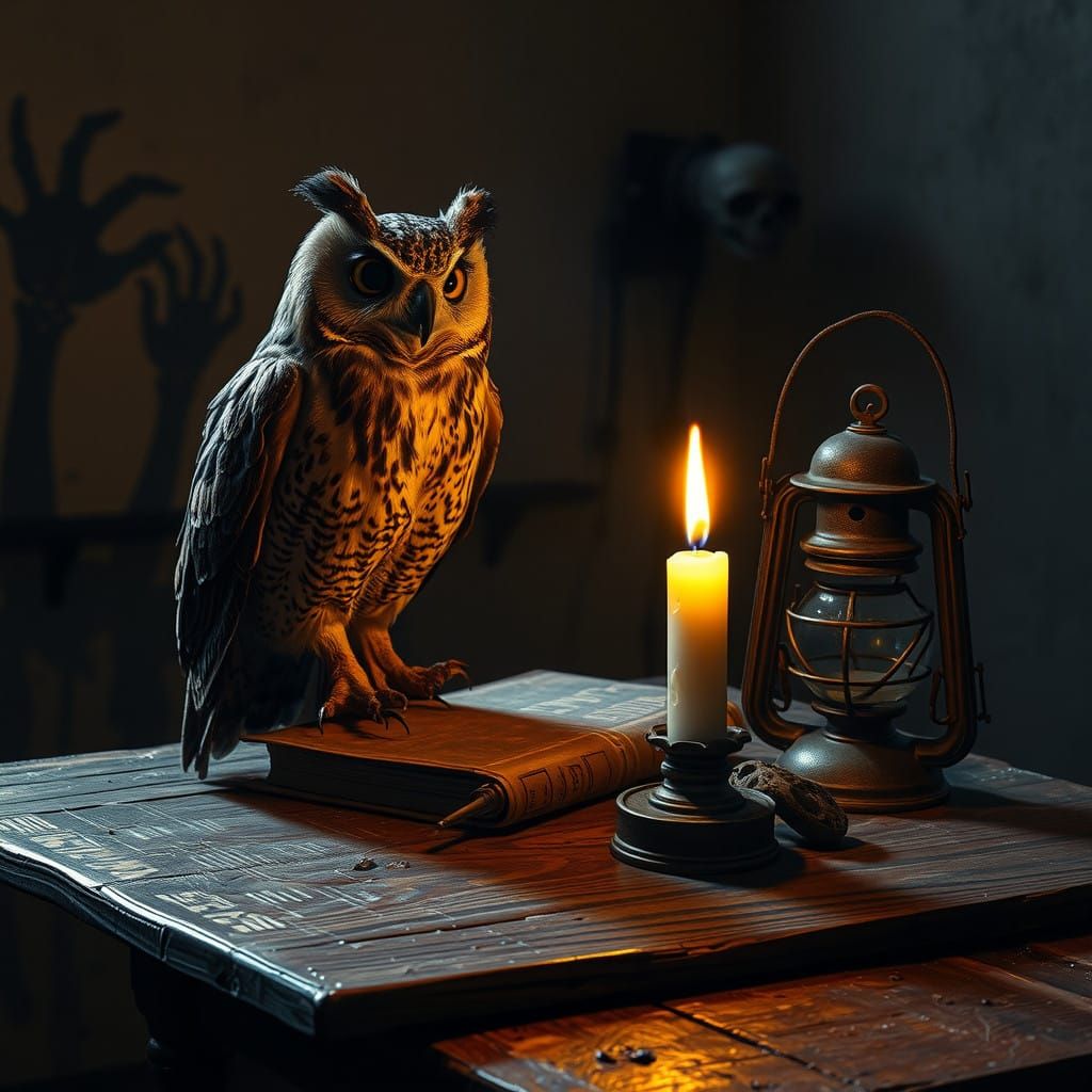 Creepy Candlelit Scene in a Haunting Bosch-Inspired Style