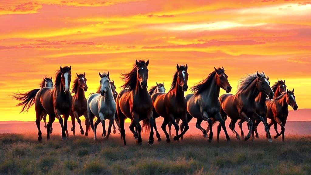 Horses Running on Sunset