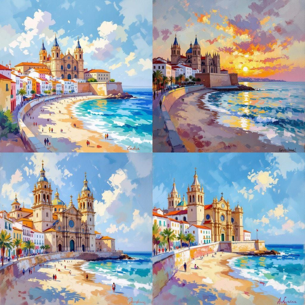 Andalusian Beach Cathedral in Gouache Style